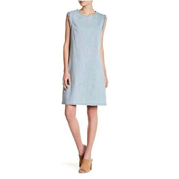 Hope&Harlow NWT Chambray Denim Dress Fringe Coastal Cowgirl Phoebe Buffay Sz 4 - Picture 1 of 11